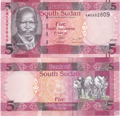 Sudan Sudanul de Sud 5 Pounds 2015 UNC foto