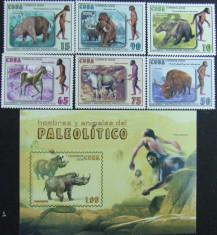 CUBA - OAMENI SI ANIMALE DIN PALEOLITIC, 2008, 6 V + 1 S/SH, NEOB . - CU 14 foto