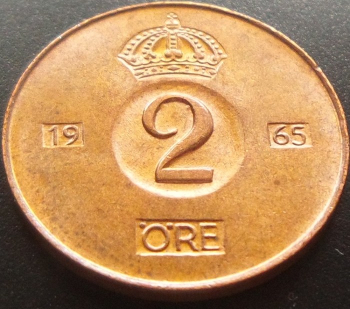 Moneda 2 ORE - SUEDIA, anul 1965 * cod 4144 = A.UNC