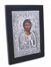 Iisus Hristos Binecuvantand, 18 X 24cm, Argintie cu Rama Neagra, Dreptunghiulara,Cod Produs:894 foto