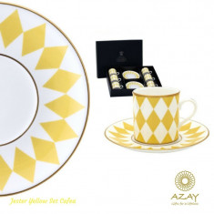 Set cafea 6 cesti cu farfurii in cutie cadou Jester Yellow foto