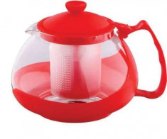 Infuzor ceai si cafea sticla, renberg, capac, maner si rama din plastic, 750 ml, rosu foto
