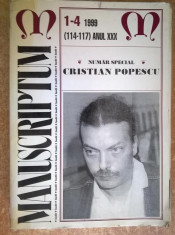 Manuscriptum 1-4/1999 numar special Cristian Popescu - Arta Popescu foto