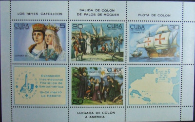 CUBA - COLUMB SI CORABII, 1984, 1 M/SH, NEOB . - CU 22 foto