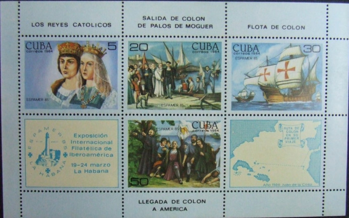 CUBA - COLUMB SI CORABII, 1984, 1 M/SH, NEOB . - CU 22