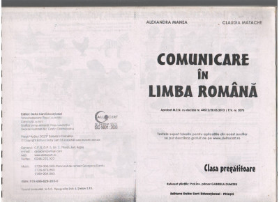 (C7820) COMUNICARE IN LIMBA ROMANA DE ALEXANDRA MANEA. CLASA PREGATITOARE foto