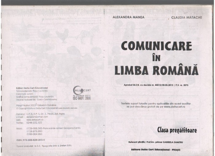 (C7820) COMUNICARE IN LIMBA ROMANA DE ALEXANDRA MANEA. CLASA PREGATITOARE