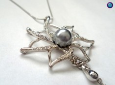 SET BIJUTERII dama (lantisor+cercei)- inox placat cu aur 18k,perla si cristale