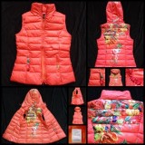 Vesta Dama Fas Corai cu Gluga Detasabila, Imprimeu Floral Flower Power, Marimi S-XXL