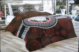 Lenjerie Pat Dublu Lux 6 Piese Satin Bumbac Gri Negru Rosu - Cearceaf cu Elastic, Fete Perna 50x70 + 70x70, Design Modern Elegant