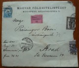 Plic scrisoare mare timbrat, cu valoare declarata, circulatie postala la Arad, 1929, 5 sigilii