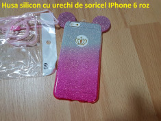 Husa silicon cu urechi de soricel IPhone 6 roz calitate si eftin la pret foto