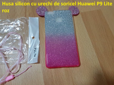 Husa silicon cu urechi de soricel Huawei P9 Lite roz foto