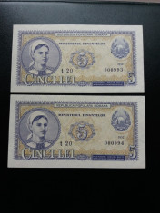 bancnote romanesti 5lei 1952 unc consecutive foto