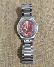 Vand ceas unisex marca WATCH+, bratara metalica, mecanism quartz, cadran rosu foto