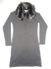 Rochie Neagra Mini Guler Blana Eco, Maneca Lunga, Office Club Banchet. Bumbac/Lycra. Marimi S, M