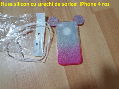 Husa silicon cu urechi de soricel IPhone 4 roz foto