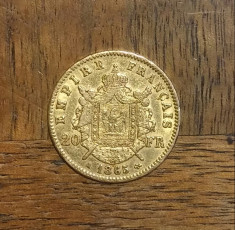 FRANTA MONEDA AUR 20 FRANCS NAPOLEON III 1865 A foto