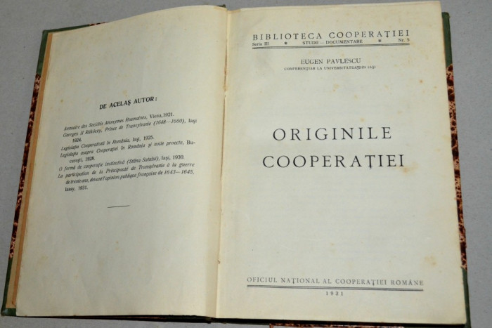 Carte veche - Originile Cooperatiei Eugen Pavlescu - 1931 Iasi / dedicatie Blaj