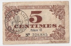 FRANTA VILLE DE LILLE BON COMMUNAL 5 CENTIMES VF CU STAMPILA 1917