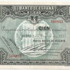 SPANIA BILBAO 100 PESETAS 1937 XF