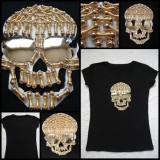 Tricou Dama Negru Cap de Mort Craniu Ochelari Aurii Bumbac S/M