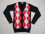 Jacheta Dama Cardigan Anchior Bumbac, Pulover Femei cu 7 Nasturi Bleumarin, Romburi Corai Albe. Marimi S, M