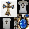 Tricou Dama Alb Bumbac Cruce Cristale Swarovski Albastre Negre Aurii S/M Supradimensionat Casual Clubbing Cadou Aniversare