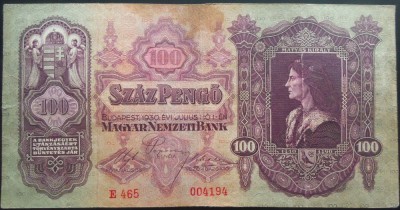 Bancnota istorica 100 PENGO - UNGARIA, anul 1930 * cod 737 foto
