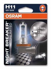 Bec Osram H11 Night Breaker Unlimited (+110 lumina) 12V 55W cod 64211NBU / 64211NBU-01B foto