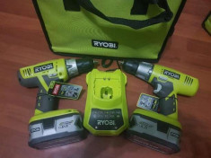 Set 2 bormasini Ryobi 18V(bormasina cu percutie si filetanta cu nivela foto