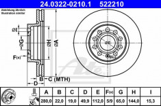 Disc frana fata VW Caddy 3 III fabricat incepand cu 03.2004 ATE cod 614- 24.0322-0210.1 foto