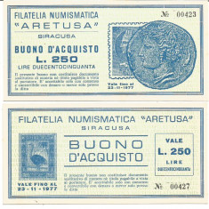 ! ITALIA = FILATELIA-NUMISMATICA SIRACUSA - 250 LIRE 1977 A - UNC/CEA DIN SCAN