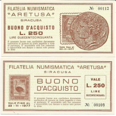 ! ITALIA = FILATELIA-NUMISMATICA SIRACUSA - 250 LIRE 1977 M - UNC/CEA DIN SCAN