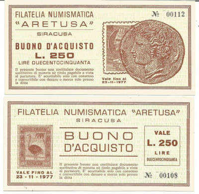 ! ITALIA = FILATELIA-NUMISMATICA SIRACUSA - 250 LIRE 1977 M - UNC/CEA DIN SCAN foto