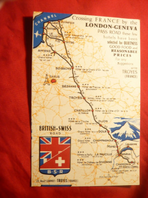 Carte Postala Reclama Harta Soselei Londra- Geneva -British Swiss Road foto