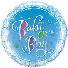 Balon Folie 45 cm Welcome Baby Boy Holografic, Qualatex 35312 foto