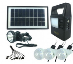 Panou solar kit fotovoltaic 3 becuri lanterna cap USB incarcare telefon GD8121 foto