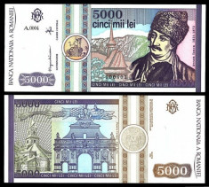 Set 3 bancnote UNC Romania 500 lei 1991 5000 lei 1992 2000 lei Eclipsa in folder foto