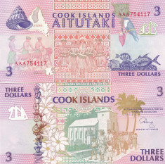 Insulele Cook 3 Dollars 1992 UNC foto