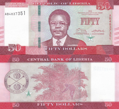 Liberia 50 Dollars 2016 P-34 UNC foto