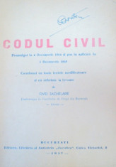 CODUL CIVIL PROMULGAT LA 4 DECEMBRIE 1864 SI PUS IN APLICARE LA 1 DECEMBRIE 1865 de OVID SACHELARIE 1947 foto