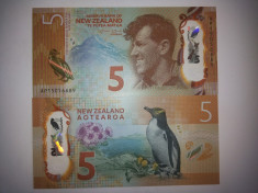 Noua Zeelanda 5 Dollars 2016 Polimer UNC foto