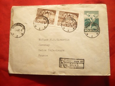 Plic polonez circulat 1949 cu pereche timbre Congres foto