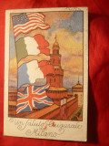 Ilustrata Omagiu Trupelor Aliate - Milano 1921 cu stamp. in cerc 22, Circulata, Printata