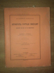 AUTORITATEA FAPTULUI INDEPLINIT, EXECUTAT IN 1866 DE CEI INDREPTATITI de DIMITRIE A. STURDZA, CU 2 STAMPE, BUC. 1912 foto