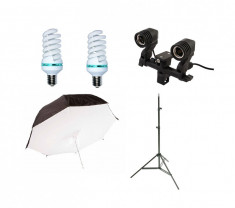 Kit lumini videochat cu 2 becuri si umbrela tip softbox reflexie spate 100cm foto