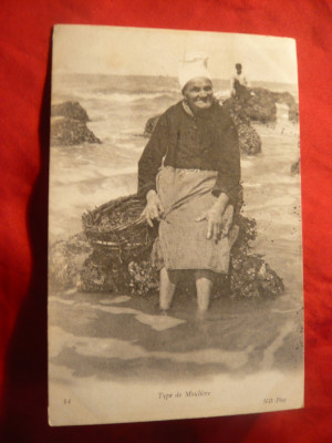 Ilustrata - Culegatoare de scoici- Tip de Mouliere ,circulat 1905 foto