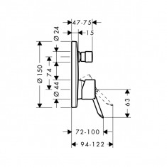 Hansgrohe, Focus S, baterie monocomanda cada-dus, incastrata, crom foto