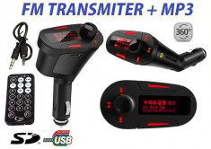Modulator FM Auto cu USB, Line-In Display Rosu, Card SD si Telecomanda foto